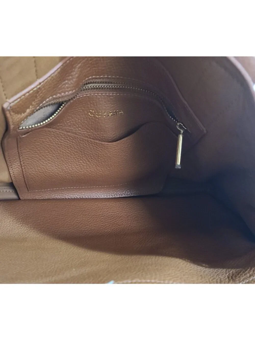 Cuyana Zippered Satchel Brown Pebble Leather